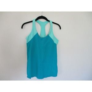 Lululemon Size 10 Inner Strength Teal Blue Green Built in Bra Tank